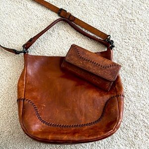 Frye brown leather crossover bag with matching wallet